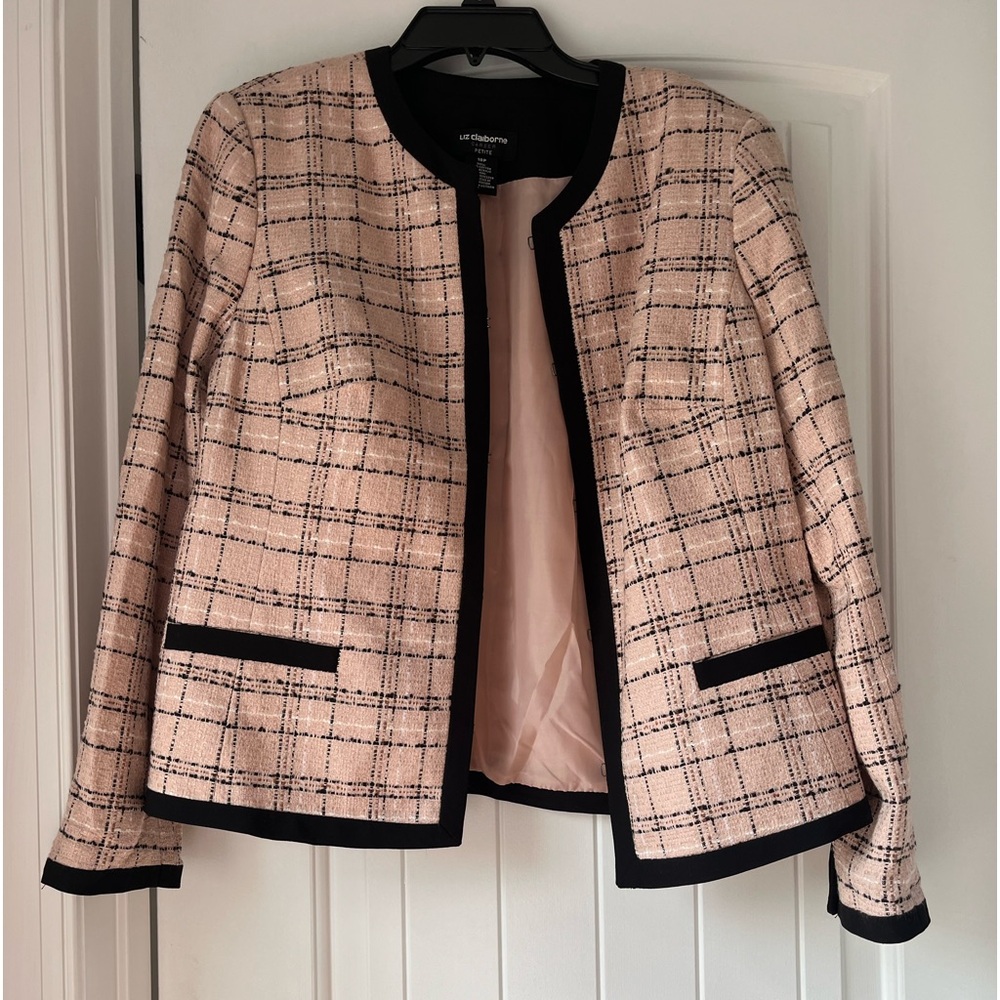 Liz Claiborne Pink Designer Plaid Long Sleeve 2 Pocket Blazer Jacket Size 10P